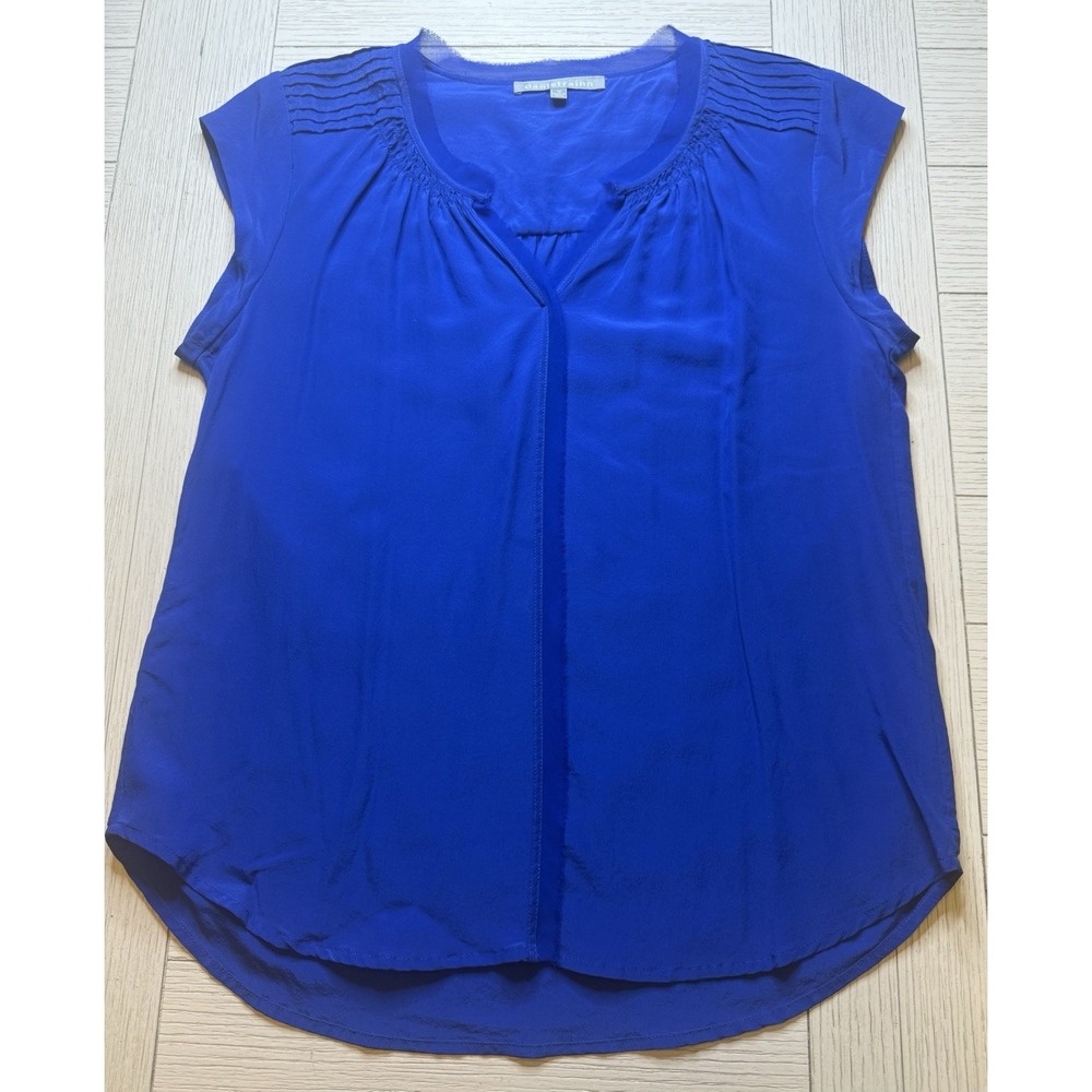 DANIEL RAINN Cobalt Blue Pleated Lightweight Office Business Blouse Sz Petite S